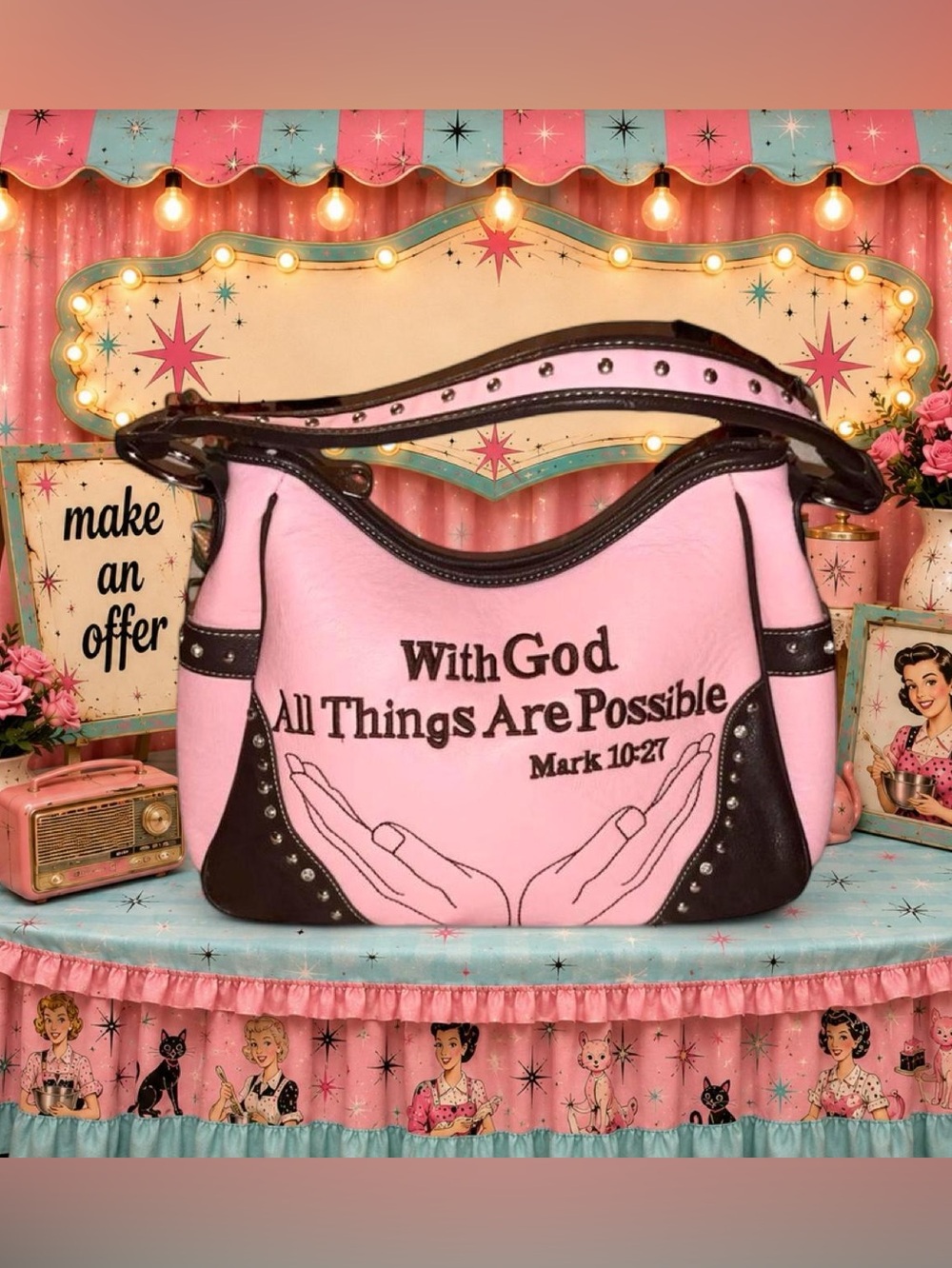 Montana West Pink and Brown Shoulder Bag - With God All Things Are Possible - Picture 1 of 12